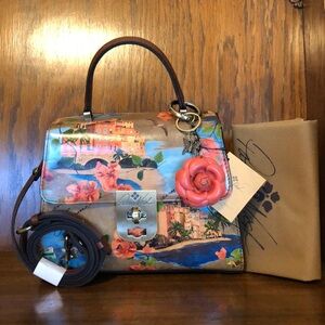 NWT-Patricia Nash-SET-French Riviera-Chauny Satchel & Coral Rose Charm-$238
